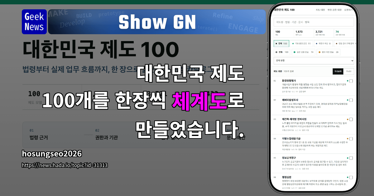 Show GN: 대한민국 제도 100개를 한장씩 체계도로 만들었습니다.