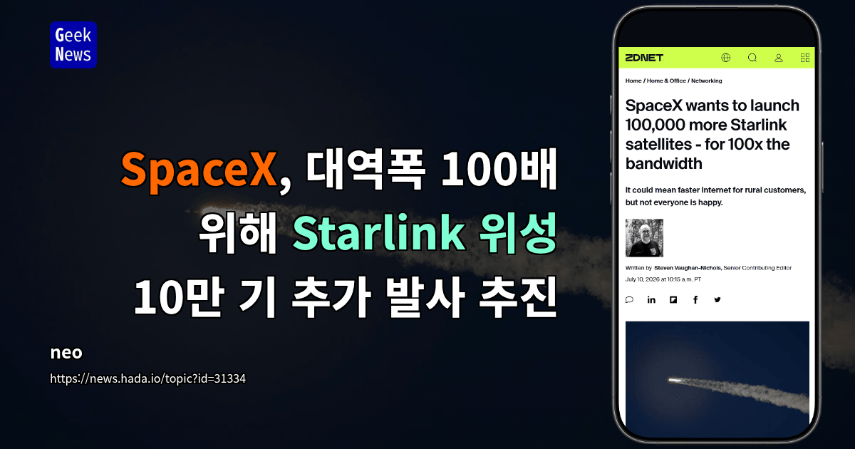 SpaceX, 대역폭 100배 위해 Starlink 위성 10만 기 추가 발사 추진