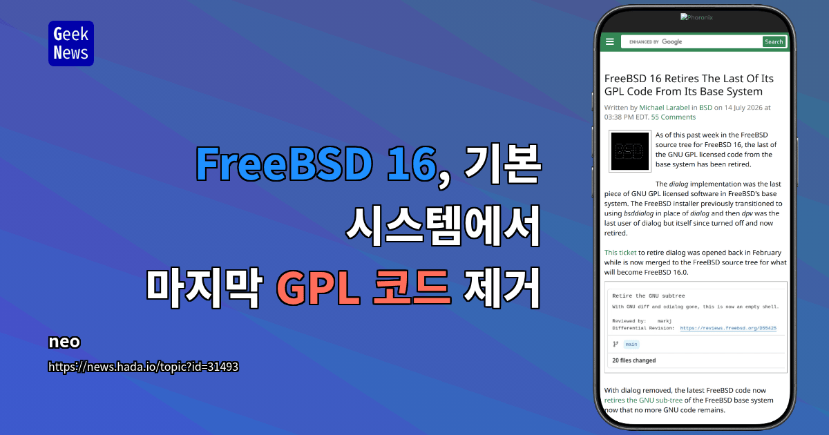 FreeBSD 16, 기본 시스템에서 마지막 GPL 코드 제거