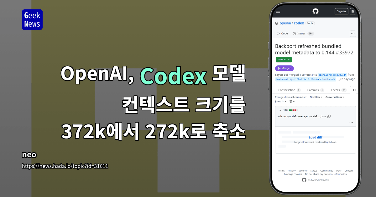 OpenAI, Codex 모델 컨텍스트 크기를 372k에서 272k로 축소
