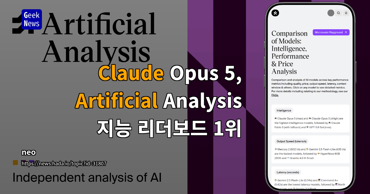 Claude Opus 5, Artificial Analysis 지능 리더보드 1위