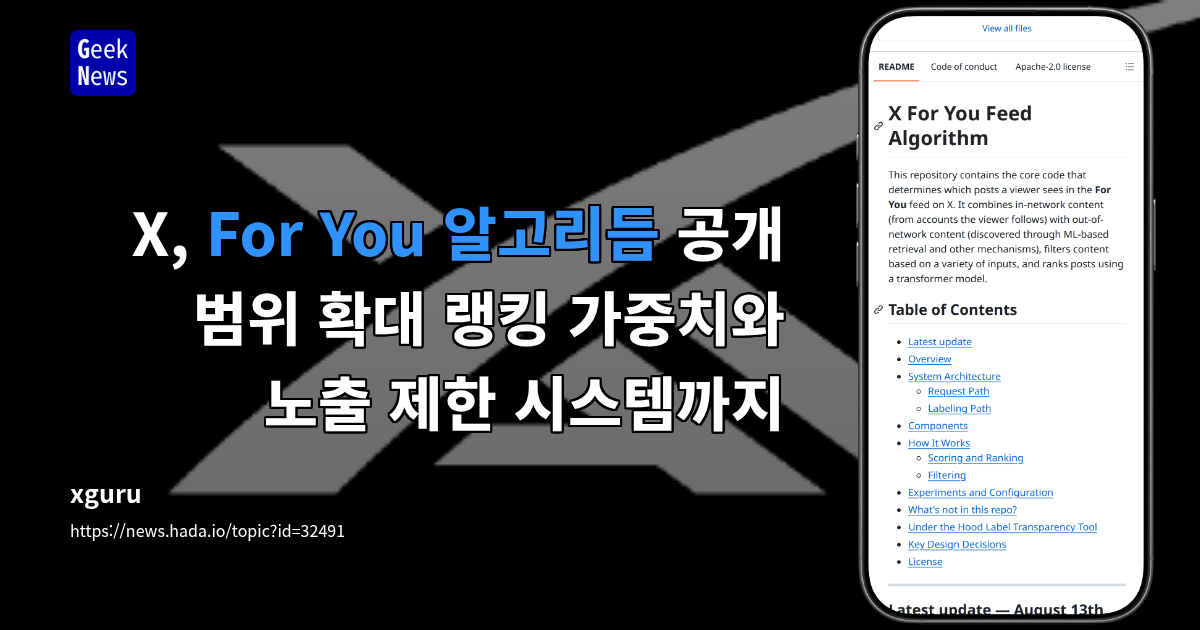 X, For You 알고리듬 공개 범위 확대 - 랭킹 가중치와 노출 제한 시스템까지
