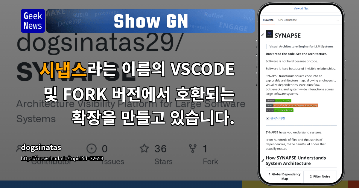Show GN: 시냅스라는 이름의 VSCODE 및 FORK 버전에서 호환되는 확장을 만들고 있습니다.