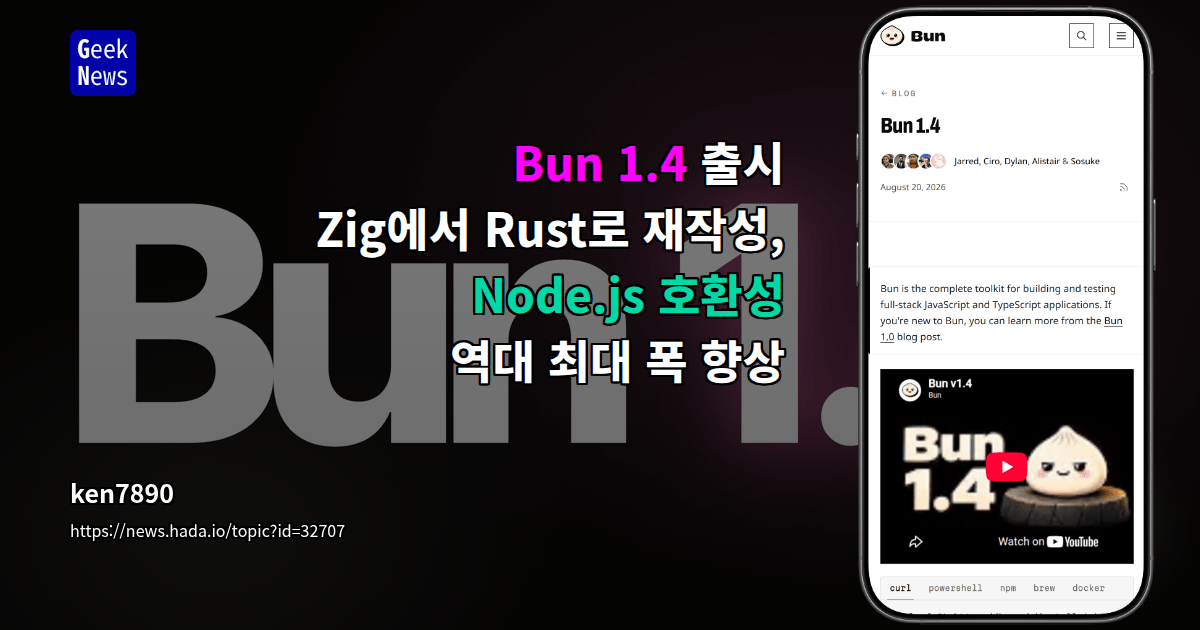 Bun 1.4 출시 — Zig에서 Rust로 재작성, Node.js 호환성 역대 최대 폭 향상