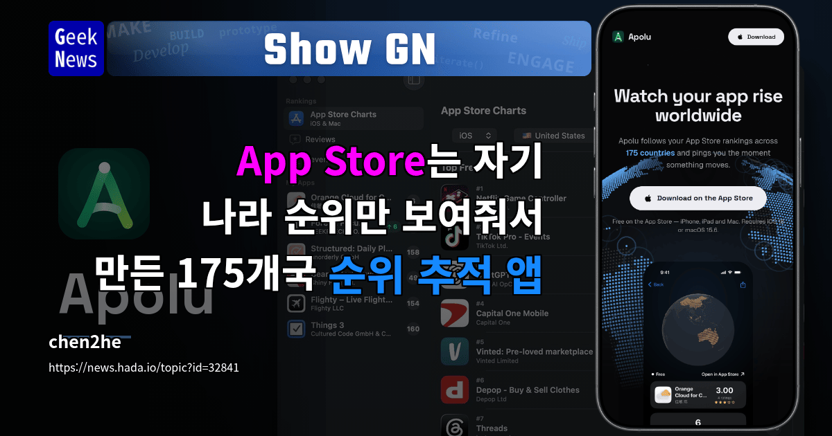 Show GN: App Store는 자기 나라 순위만 보여줘서 만든 175개국 순위 추적 앱