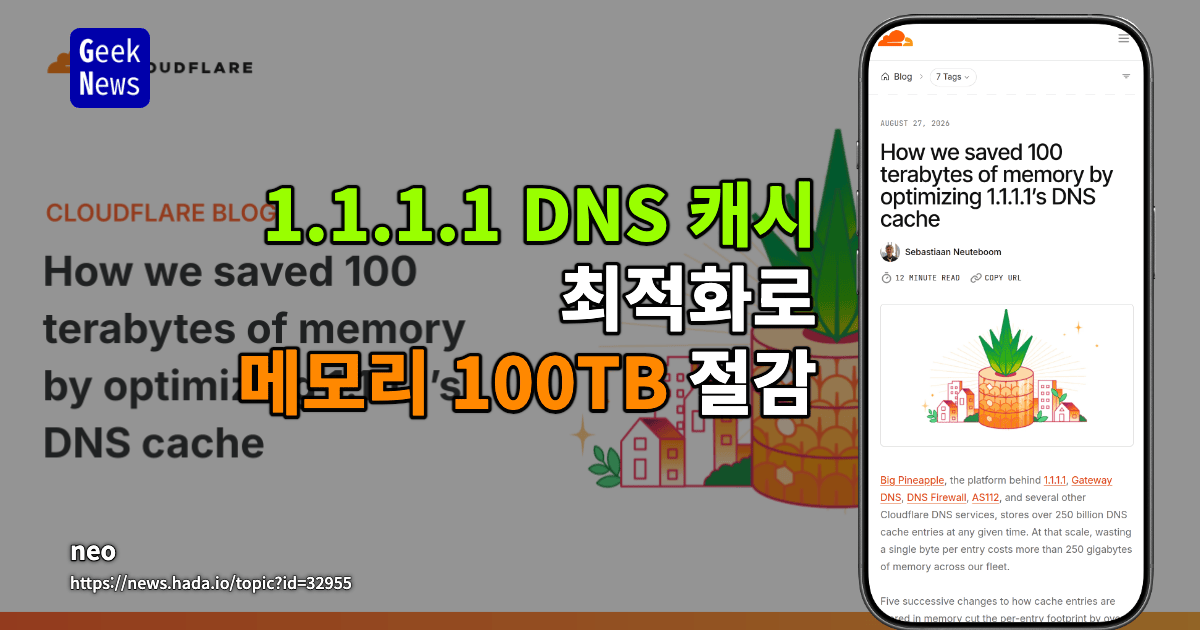1.1.1.1 DNS 캐시 최적화로 메모리 100TB 절감