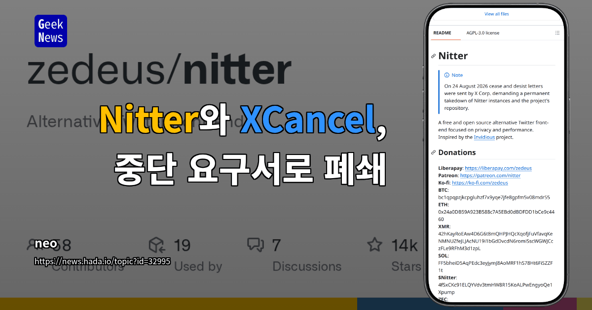 Nitter와 XCancel, 중단 요구서로 폐쇄