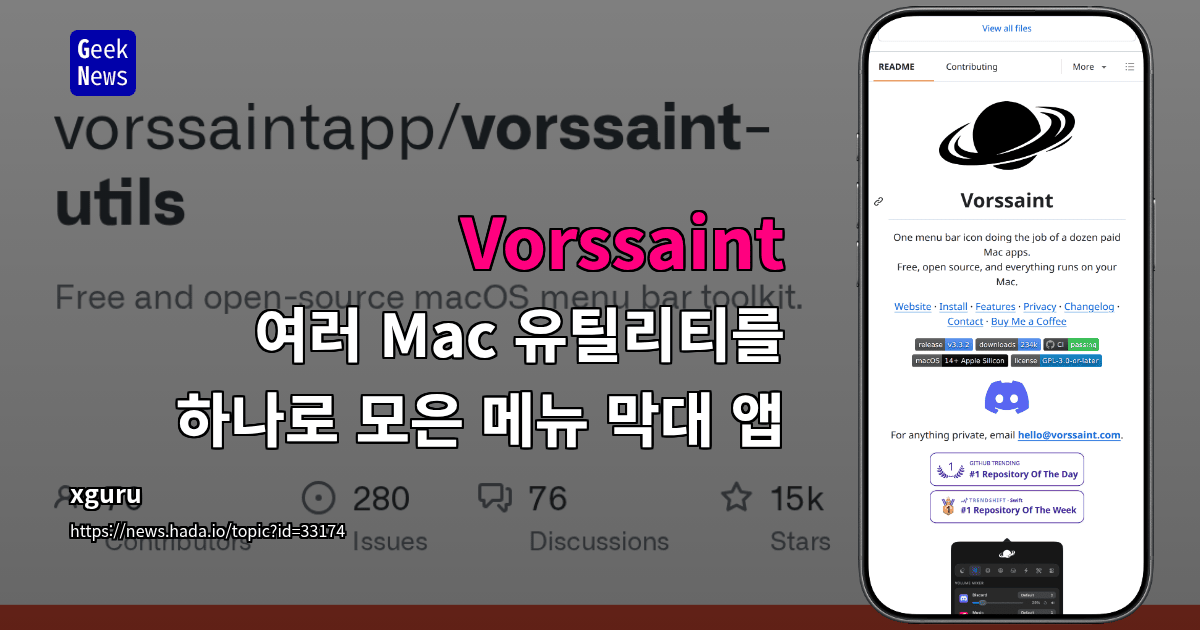 Vorssaint - 여러 Mac 유틸리티를 하나로 모은 메뉴 막대 앱