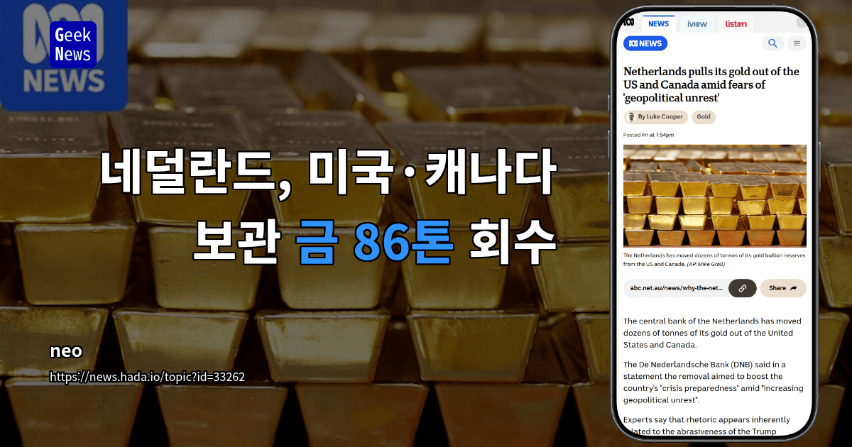 네덜란드, 미국·캐나다 보관 금 86톤 회수