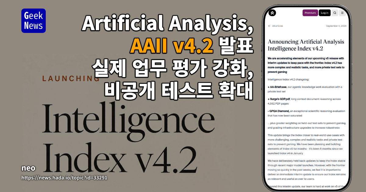 Artificial Analysis, AAII v4.2 발표 - 실제 업무 평가 강화, 비공개 테스트 확대