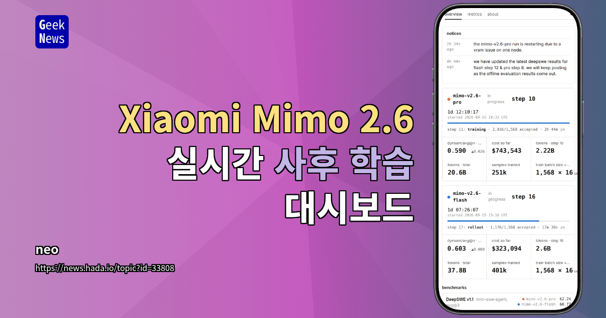 Xiaomi Mimo 2.6 실시간 사후 학습 대시보드