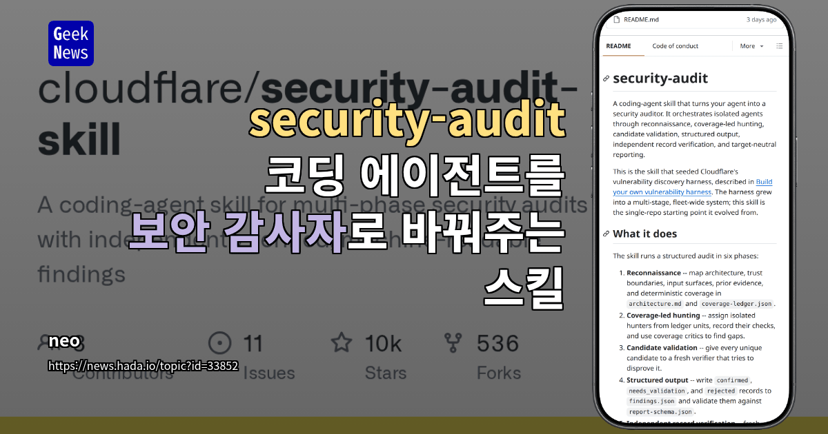 security-audit - 코딩 에이전트를 보안 감사자로 바꿔주는 스킬 대표 이미지