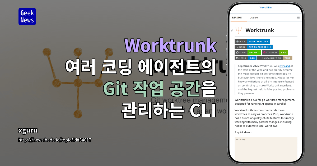 Worktrunk - 여러 코딩 에이전트의 Git 작업 공간을 관리하는 CLI