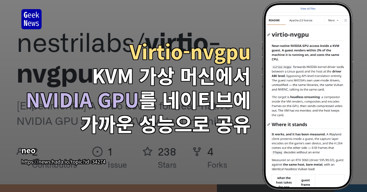 Virtio-nvgpu - KVM 가상 머신에서 NVIDIA GPU를 네이티브에 가까운 성능으로 공유