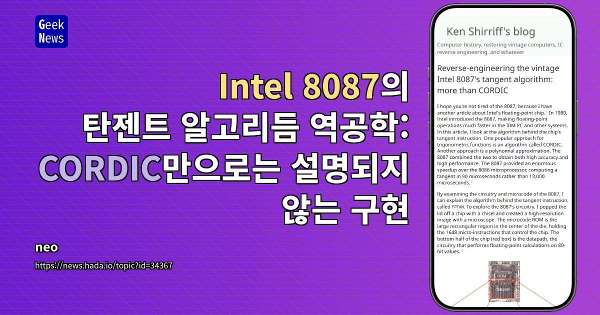 Intel 8087의 탄젠트 알고리듬 역공학: CORDIC만으로는 설명되지 않는 구현