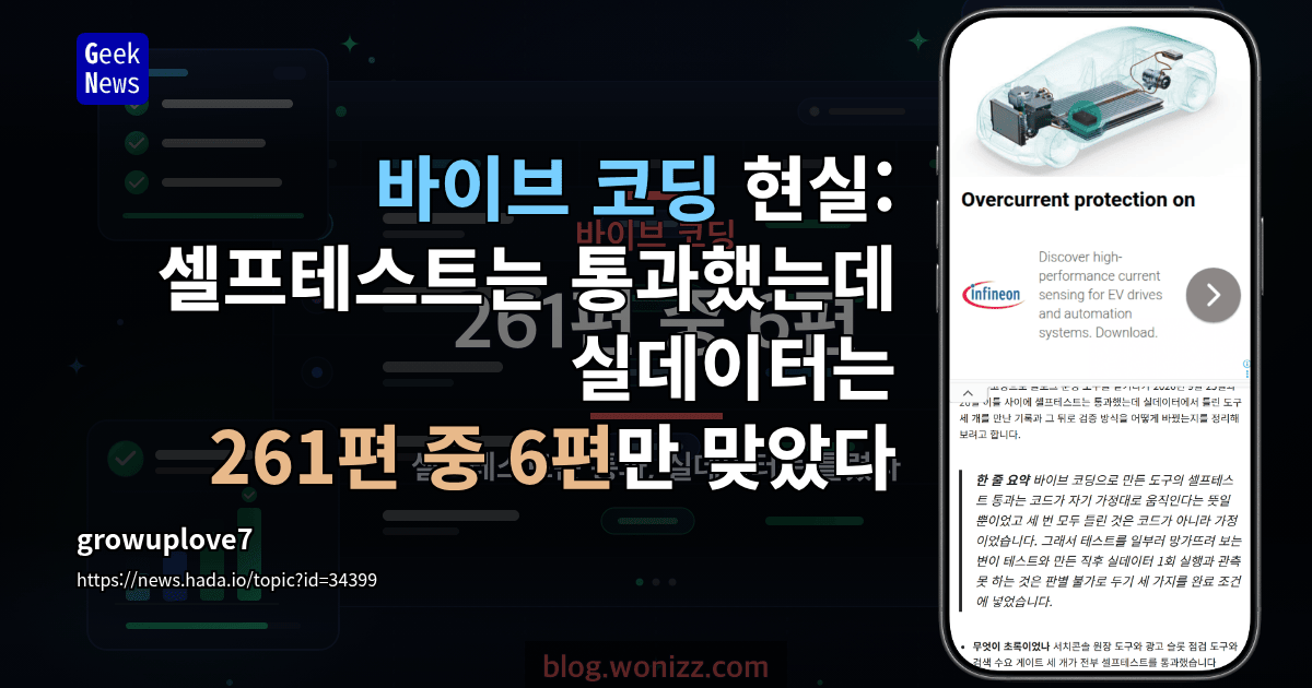 바이브 코딩 현실: 셀프테스트는 통과했는데 실데이터는 261편 중 6편만 맞았다