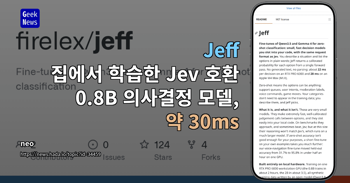 Jeff - 집에서 학습한 Jev 호환 0.8B 의사결정 모델, 약 30ms