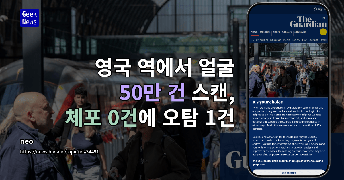 영국 역에서 얼굴 50만 건 스캔, 체포 0건에 오탐 1건