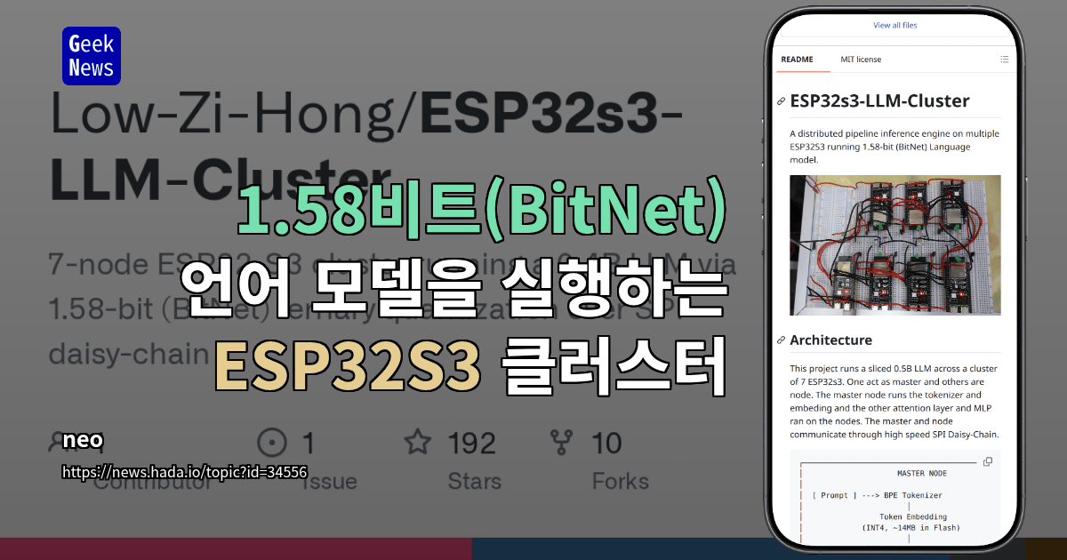 1.58비트(BitNet) 언어 모델을 실행하는 ESP32S3 클러스터