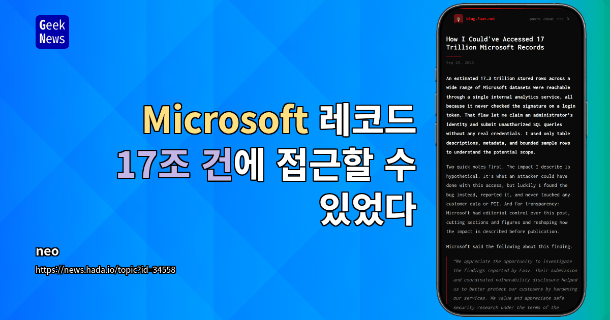 Microsoft 레코드 17조 건에 접근할 수 있었다