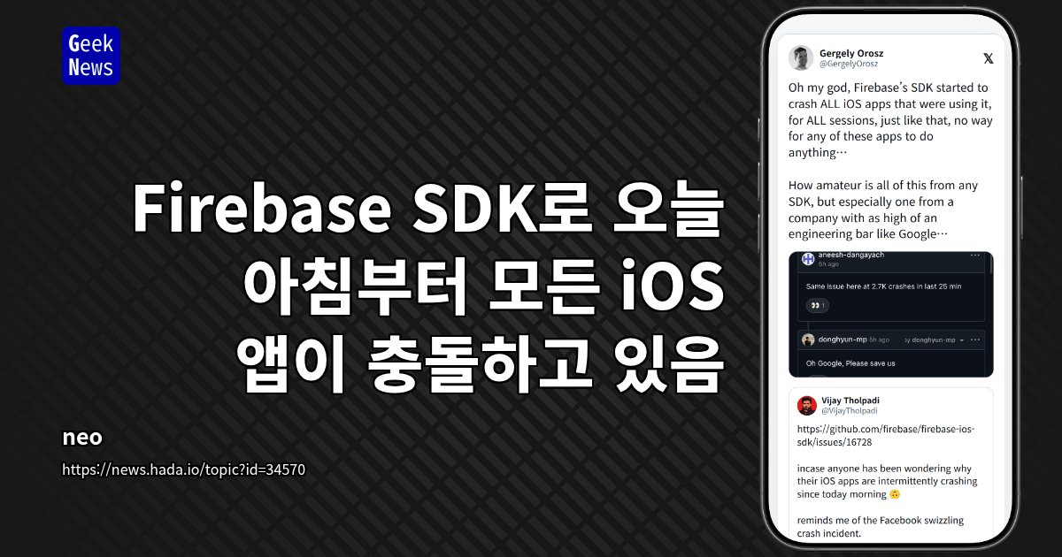 Firebase SDK로 오늘 아침부터 모든 iOS 앱이 충돌하고 있음