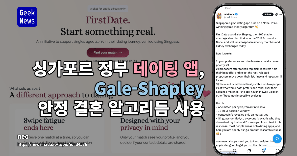 싱가포르 정부 데이팅 앱, Gale-Shapley 안정 결혼 알고리듬 사용