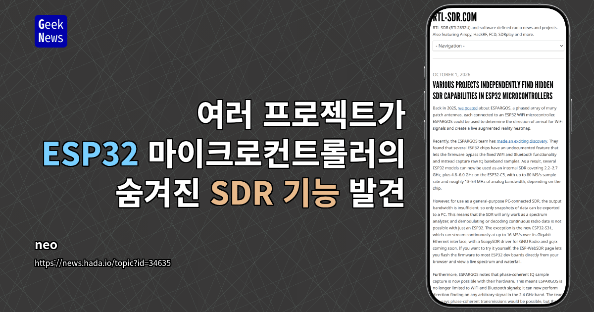 여러 프로젝트가 ESP32 마이크로컨트롤러의 숨겨진 SDR 기능 발견