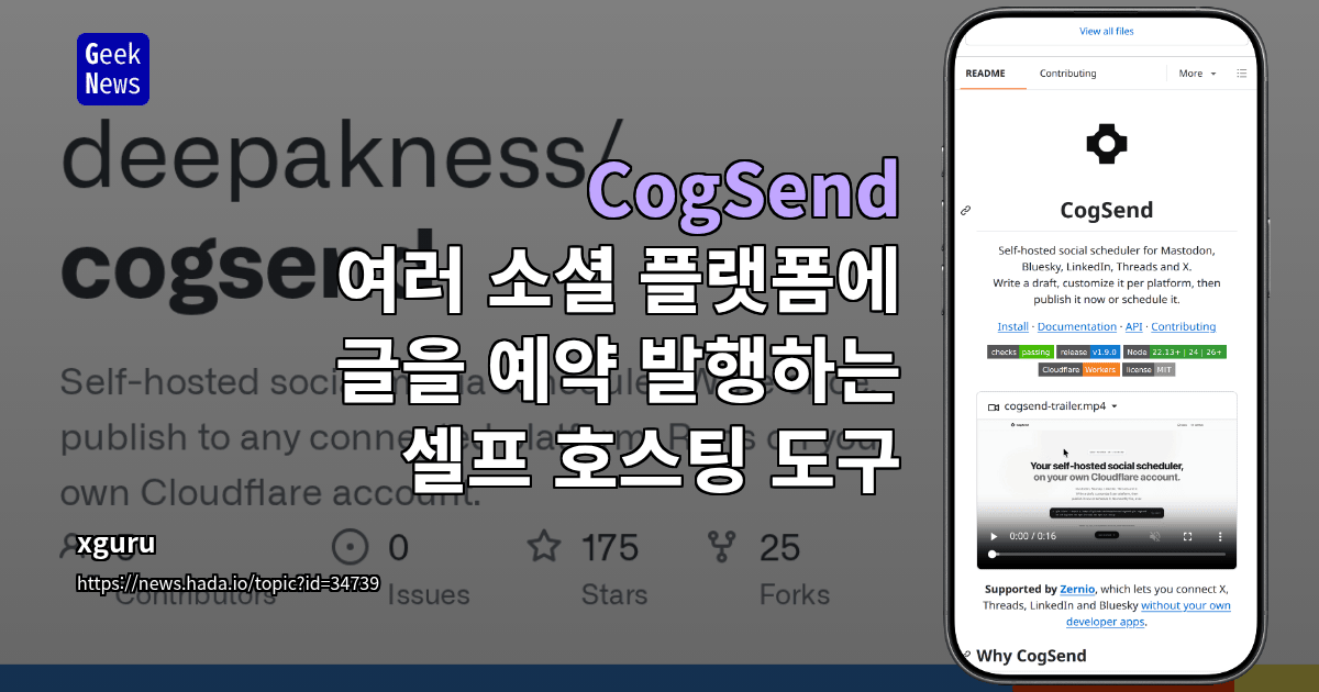 CogSend - 여러 소셜 플랫폼에 글을 예약 발행하는 셀프 호스팅 도구