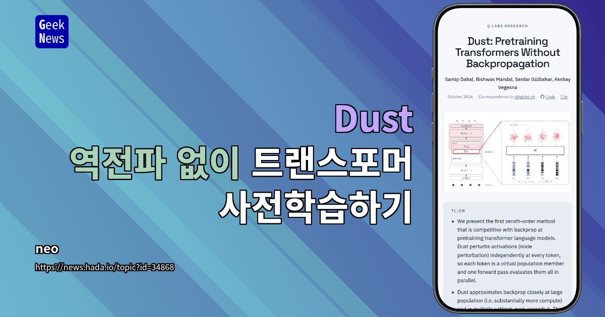 Dust - 역전파 없이 트랜스포머 사전학습하기