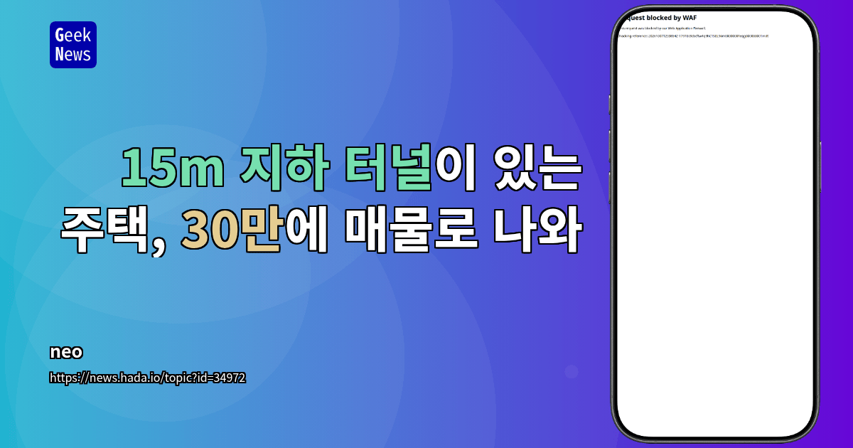 15m 지하 터널이 있는 주택, 30만에 매물로 나와