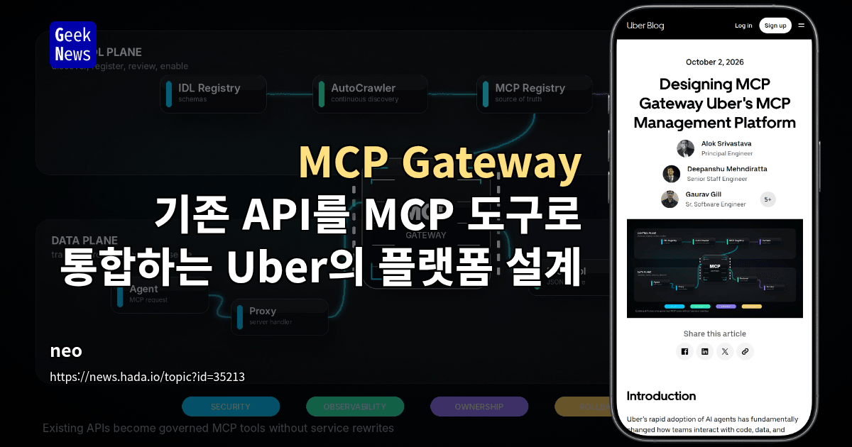 MCP Gateway - 기존 API를 MCP 도구로 통합하는 Uber의 플랫폼 설계