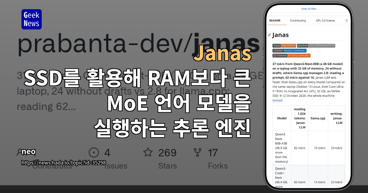 Janas - SSD에서 전문가를 스트리밍해 RAM보다 큰 LLM 실행