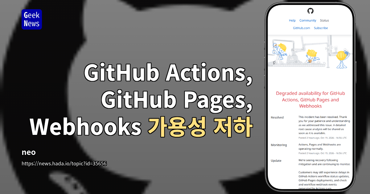 GitHub Actions, GitHub Pages, Webhooks 가용성 저하