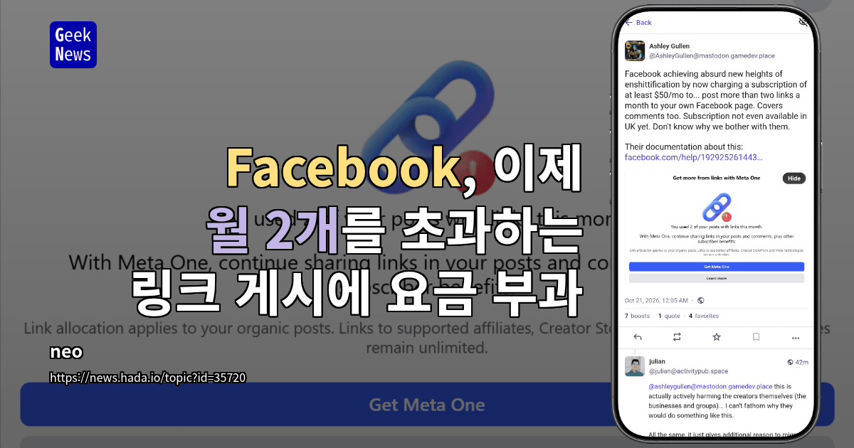 Facebook, 이제 월 2개를 초과하는 링크 게시에 요금 부과