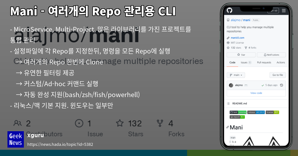 Mani - 여러개의 Repo 관리용 CLI | GeekNews