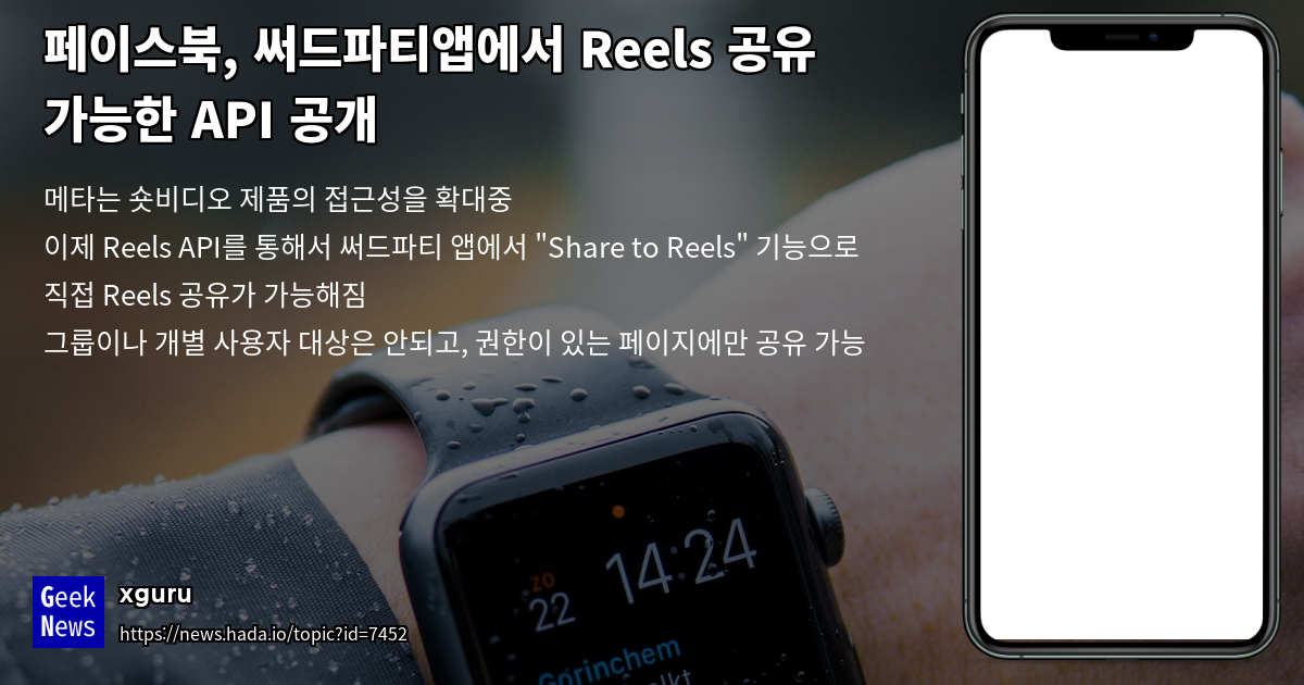 페이스북, 써드파티앱에서 Reels 공유 가능한 API 공개 | GeekNews